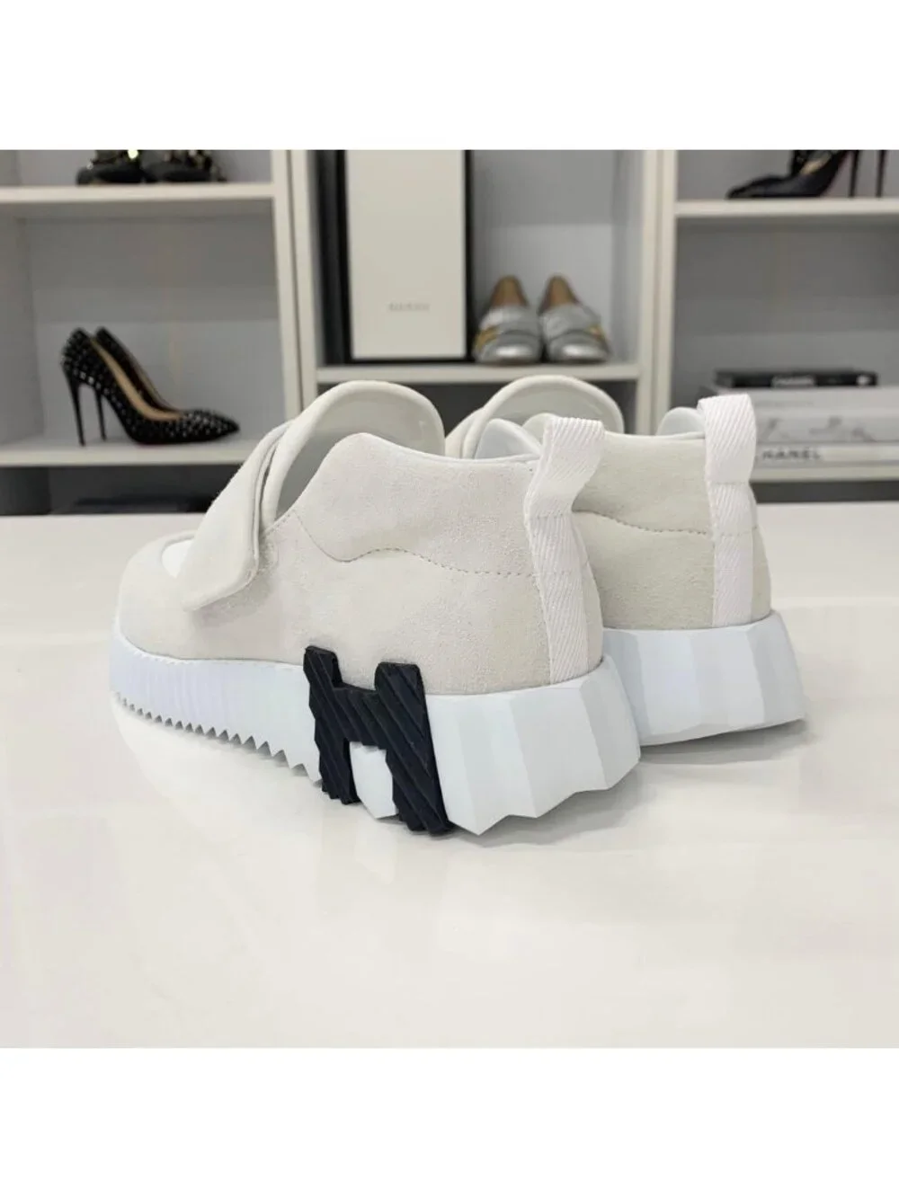 Hermes Suede Fabric Velcro Sneakers White - Picture 4 of 10